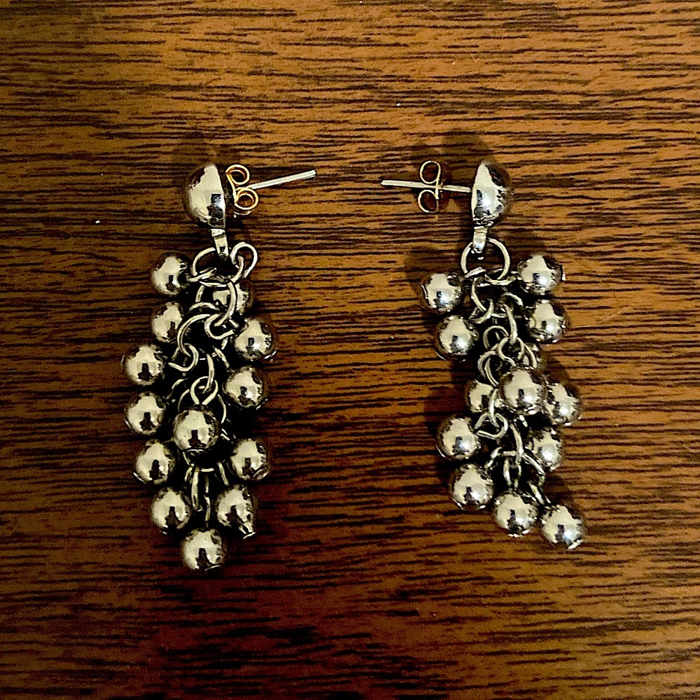 Silver Ball tassel drop earrings